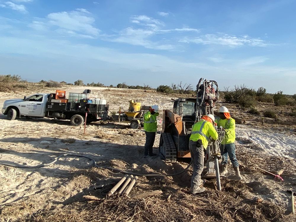 Crew installing tension micropiles at the Aragorn substation