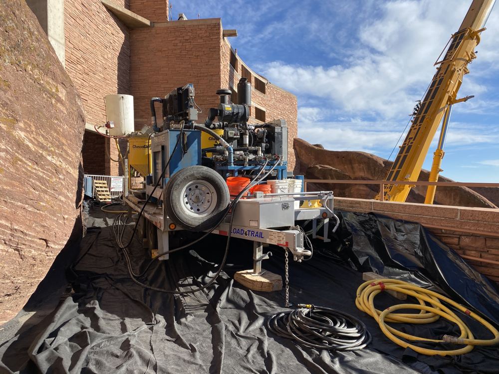Micropile drilling at Red Rocks Amphitheatre